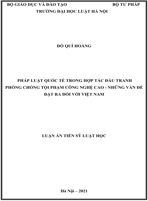 Luận án Pháp luật quốc tế trong hợp tác đấu tranh, phòng chống tội phạm công nghệ cao – Những vấn đề đặt ra đối với Việt Nam.