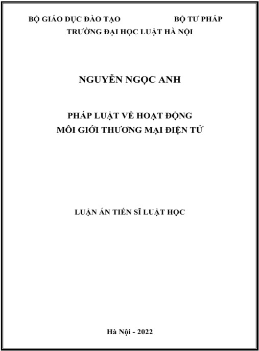 Luận án Pháp luật về hoạt động môi giới thương mại điện tử