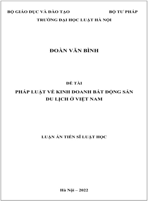 Luận án Pháp luật về kinh doanh bất động sản du lịch ở Việt Nam