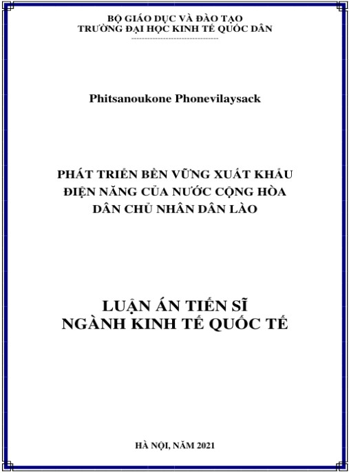 Luận án Phát triển bền vững xuất khẩu điện năng của nước Cộng hòa Dân chủ Nhân dân Lào