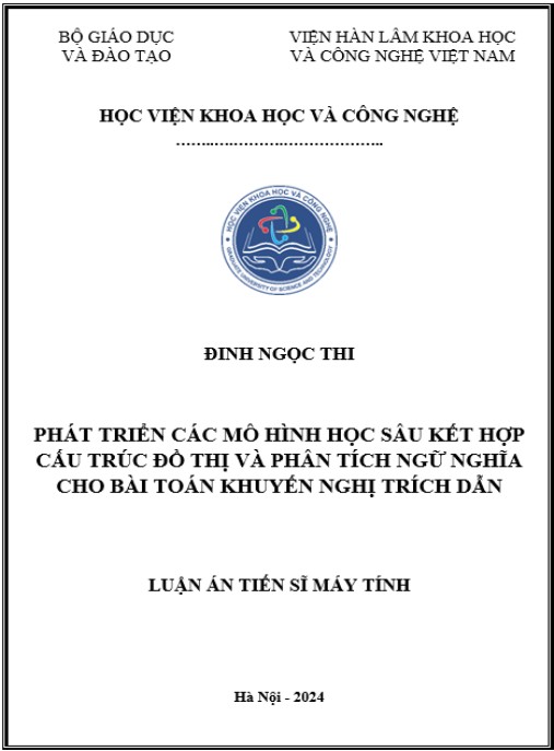 Luận án Phát triển các mô hình học sâu kết hợp cấu trúc đồ thị và phân tích ngữ nghĩa cho bài toán khuyến nghị trích dẫn