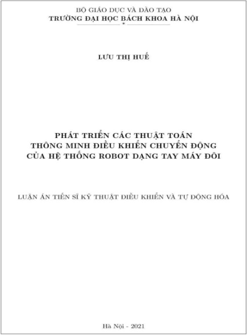Luận án Phát triển các thuật toán thông minh điều khiển chuyển động của hệ thống robot dạng tay máy đôi