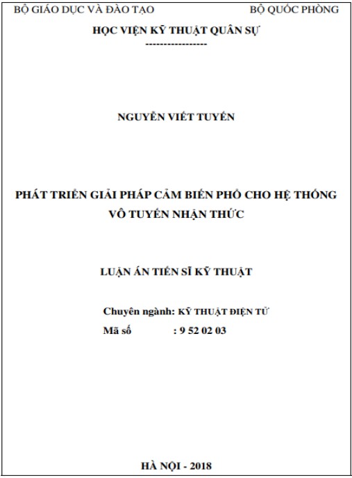 Luận án Phát triển giải pháp cảm biến phổ cho hệ thống vô tuyến nhận thức