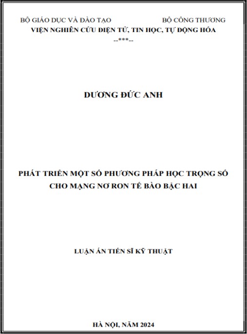 Luận án Phát triển một số phương pháp học trọng số cho mạng nơ ron tế bào bậc hai