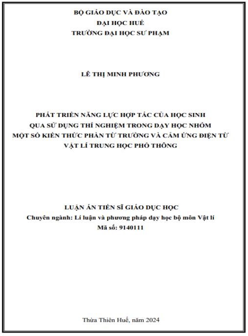 Luận án Phát triển năng lực hợp tác của học sinh qua sử dụng thí nghiệm trong dạy học nhóm một số kiến thức phần Từ trường và Cảm ứng điện từ Vật lí Trung học phổ thông