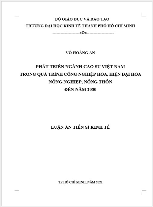 Luận án Phát triển ngành cao su Việt Nam trong quá trình công nghiệp hóa, hiện đại hóa nông nghiệp, nông thôn đến năm 2030