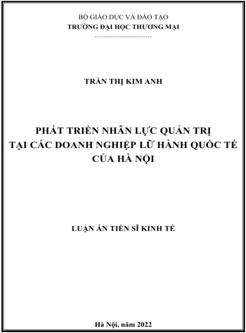 Luận án Phát triển nhân lực quản trị tại các doanh nghiệp lữ hành quốc tế của Hà Nội
