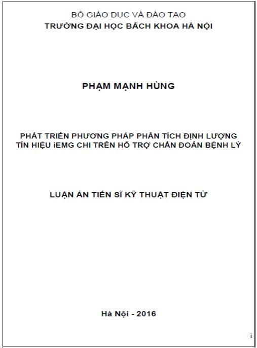 Luận án Phát triển phương pháp phân tích định lượng tín hiệu iEMG chi trên hỗ trợ chẩn đoán bệnh lý.