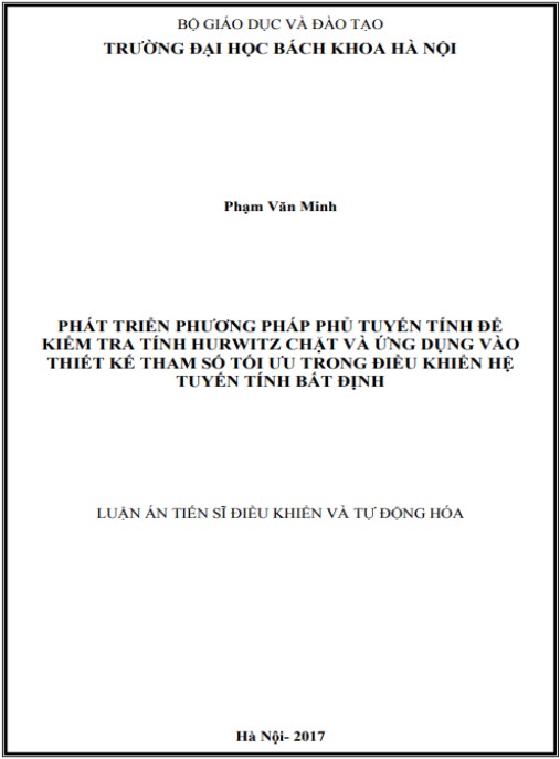 Luận án Phát triển phương pháp phủ tuyến tính để kiểm tra tính Hurwitz chặt và ứng dụng vào thiết kế tham số tối ưu trong điều khiển hệ tuyến tính bất định