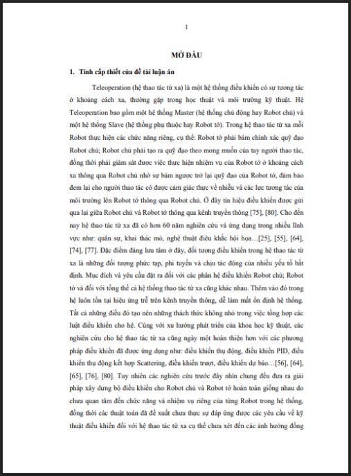 Luận án Phương pháp tổng hợp các bộ điều khiển cho hệ thao tác từ xa một chủ một tớ (Teleoperation-SMSS)