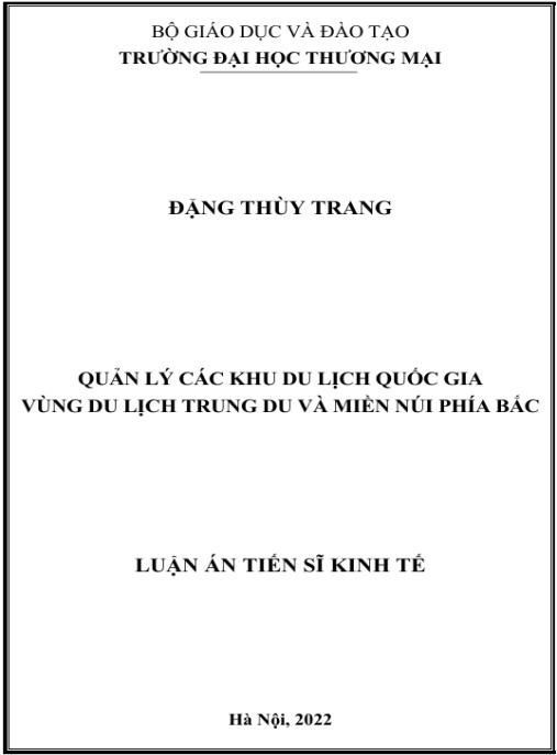 Luận án Quản lý các khu du lịch quốc gia vùng du lịch Trung du và Miền núi phía Bắc