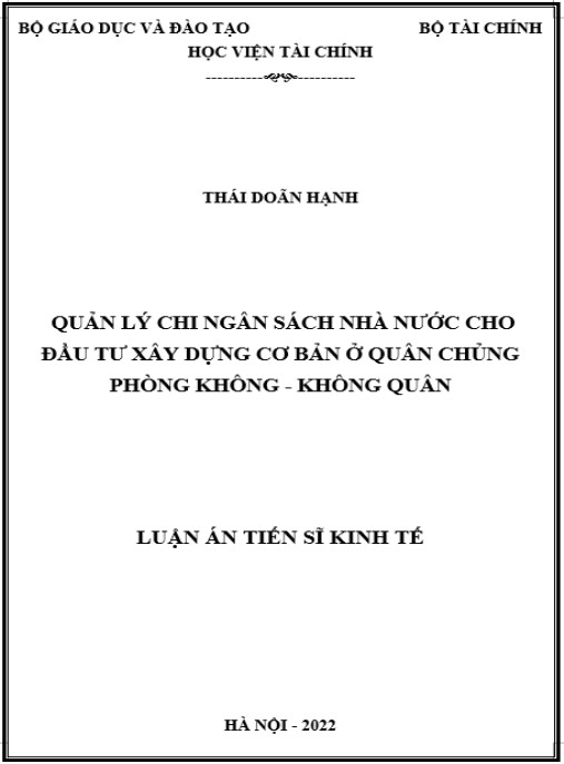 Luận án Quản lý chi ngân sách nhà nước cho đầu tư xây dựng cơ bản ở Quân chủng Phòng không – Không quân