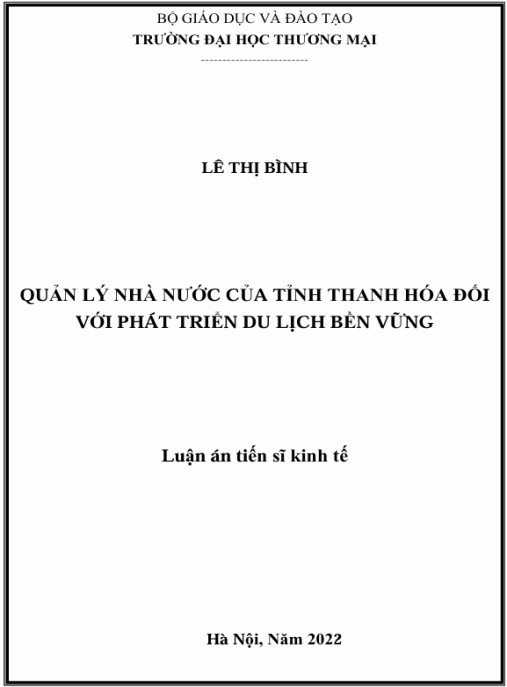 Luận án Quản lý nhà nước của tỉnh Thanh Hóa đối với phát triển du lịch bền vững