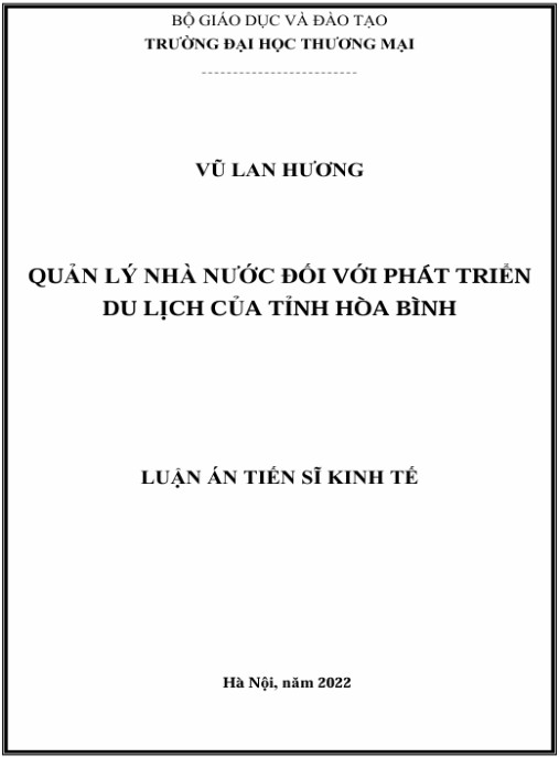 Luận án Quản lý nhà nước đối với phát triển du lịch của tỉnh Hòa Bình
