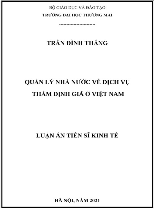 Luận án Quản lý nhà nước về dịch vụ thẩm định giá ở Việt Nam
