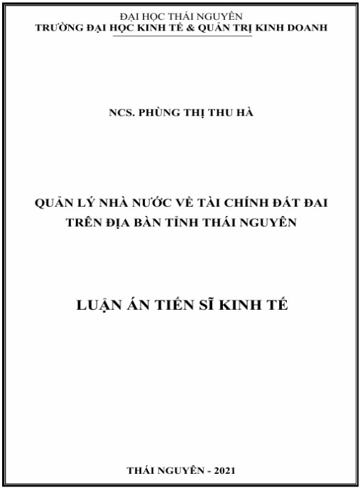 Luận án Quản lý nhà nước về tài chính đất đai trên địa bàn Tỉnh Thái Nguyên.