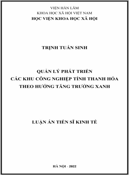 Luận án Quản lý phát triển các KCN tỉnh Thanh Hóa theo hướng tăng trưởng xanh