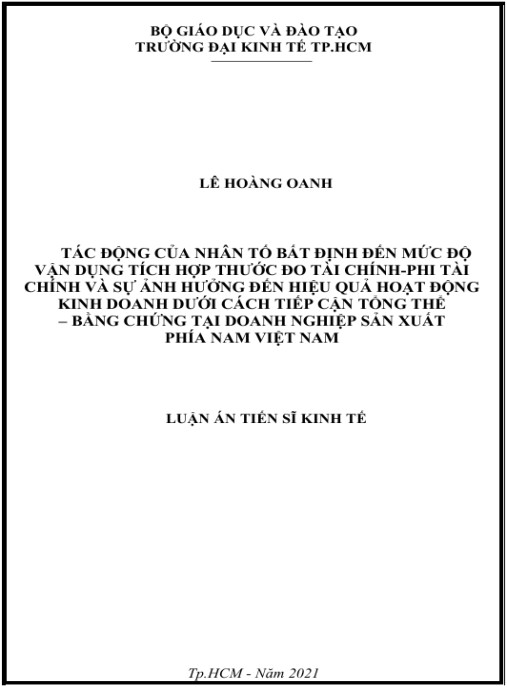Luận án Tác động của nhân tố bất định đến mức độ vận dụng tích hợp thước đo tài chính – phi tài chính và.. Phía Nam Việt Nam