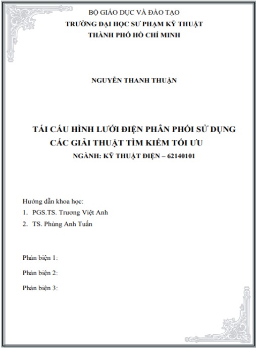 Luận án Tái cấu hình lưới điện phân phối sử dụng các giải thuật tìm kiếm tối ưu.