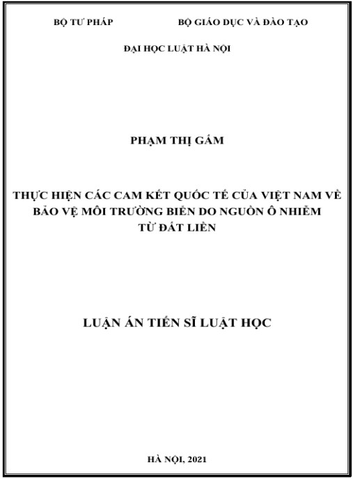 Luận án Thực Hiện Các Cam Kết Quốc Tế Của Việt Nam Về Bảo Vệ Môi Trường Biển Do Nguồn Ô Nhiễm Từ Đất Liền