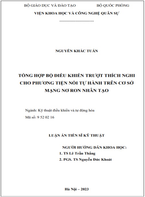 Luận án Tổng hợp bộ điều khiển trượt thích nghi cho phương tiện nổi tự hành trên cơ sở mạng nơ ron nhân tạo