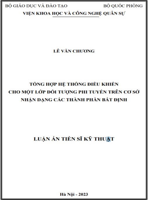 Luận án Tổng hợp hệ thống điều khiển cho một lớp đối tượng phi tuyến trên cơ sở nhận dạng các thành phần bất định