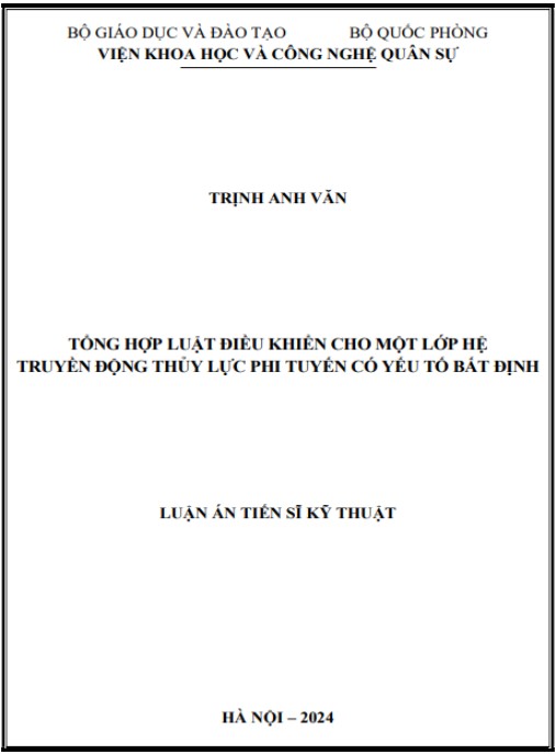 Luận án Tổng hợp luật điều khiển cho một lớp hệ truyền động thủy lực phi tuyến có yếu tố bất định