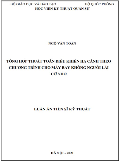 Luận án Tổng hợp thuật toán điều khiển hạ cánh theo chương trình cho máy bay không người lái cỡ nhỏ
