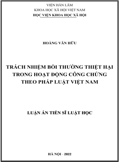Luận án Trách nhiệm bồi thường thiệt hại trong hoạt động công chứng theo pháp luật Việt Nam