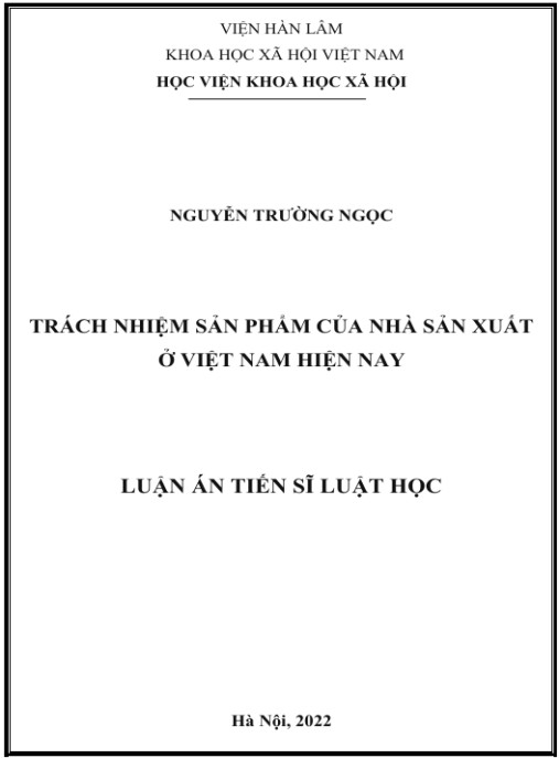 Luận án Trách nhiệm sản phẩm của nhà sản xuất ở Việt Nam hiện nay