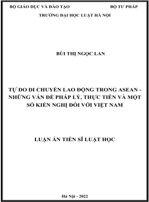 Luận án Tự do di chuyển lao động trong ASEAN – Những vấn đề pháp lý, thực tiễn và một số kiến nghị đối với Việt Nam