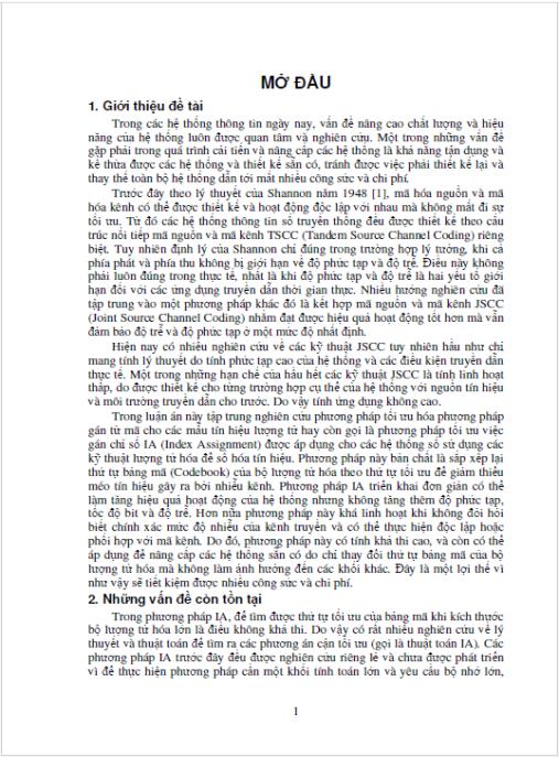 Luận án Ứng dụng của xử lý số tín hiệu trong thông tin số – Tối ưu hóa sự kết hợp mã nguồn và mã kênh
