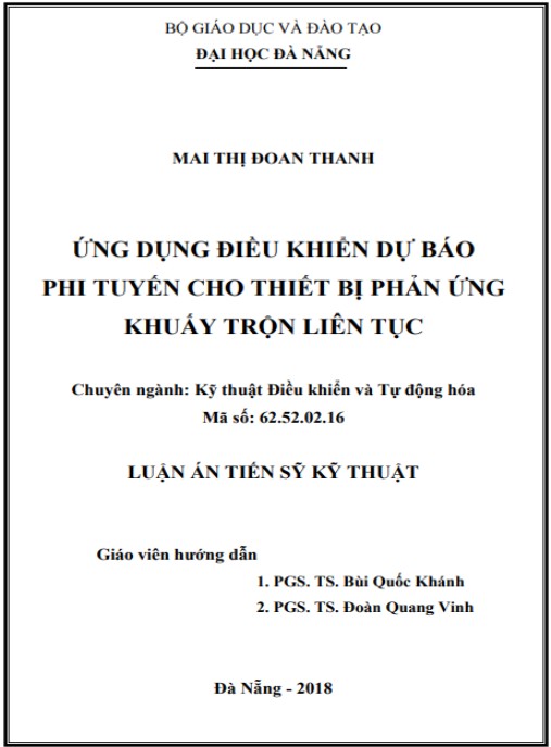 Luận án Ứng dụng điều khiển dự báo phi tuyến cho thiết bị phản ứng khuấy trộn liên tục.
