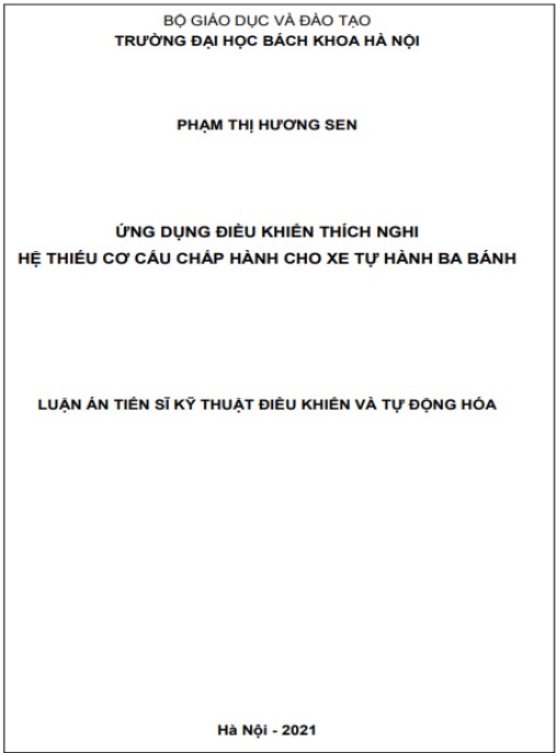Luận án Ứng dụng điều khiển thích nghi hệ thiếu cơ cấu chấp hành cho xe tự hành ba bánh