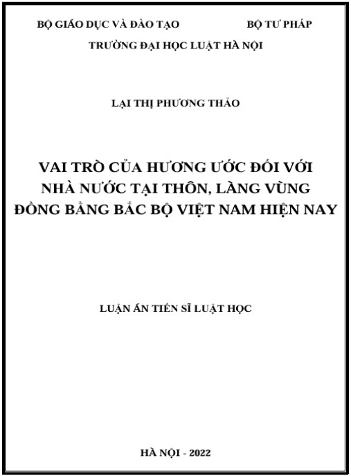 Luận án Vai trò của hương ước đối với quản lý nhà nước tại thôn, làng đồng bằng Bắc Bộ Việt Nam hiện nay