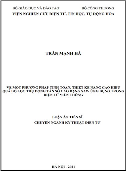 Luận án Về một phương pháp tính toán, thiết kế nâng cao hiệu quả bộ lọc thụ động tần số cao dạng saw ứng dụng trong điện tử viễn thông