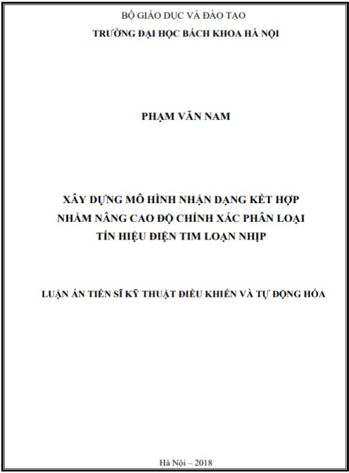 Luận án Xây dựng mô hình nhận dạng kết hợp nhằm nâng cao độ chính xác phân loại tín hiệu điện tim loạn nhịp