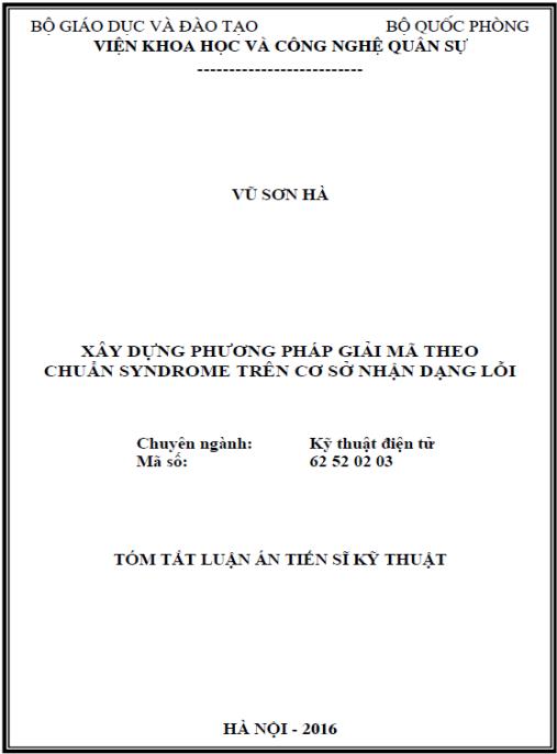 Luận án Xây dựng phương pháp giải mã theo chuẩn syndrome trên cơ sở nhận dạng lỗi