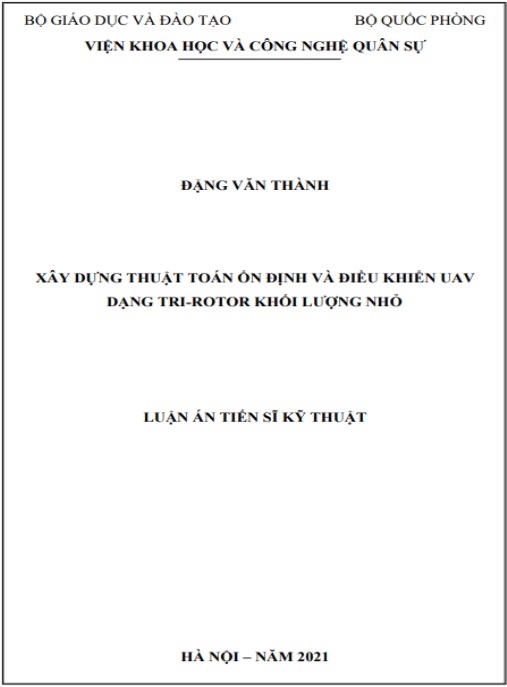 Luận án Xây dựng thuật toán ổn định và điều khiển UAV dạng tri-rotor khối lượng nhỏ.