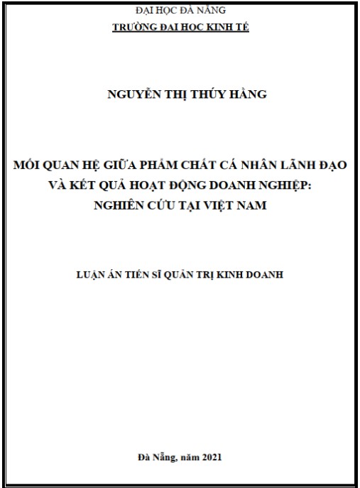 Luận án Mối quan hệ giữa phẩm chất cá nhân lãnh đạo và kết quả hoạt động doanh nghiệp – Nghiên cứu tại Việt Nam