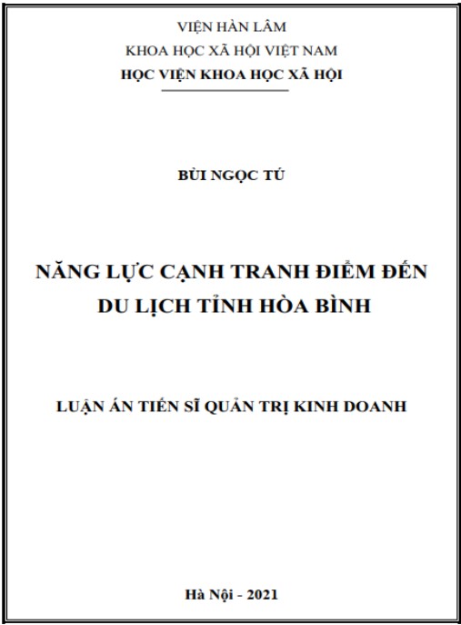 Luận án Năng lực cạnh tranh điểm đến du lịch tỉnh Hòa Bình