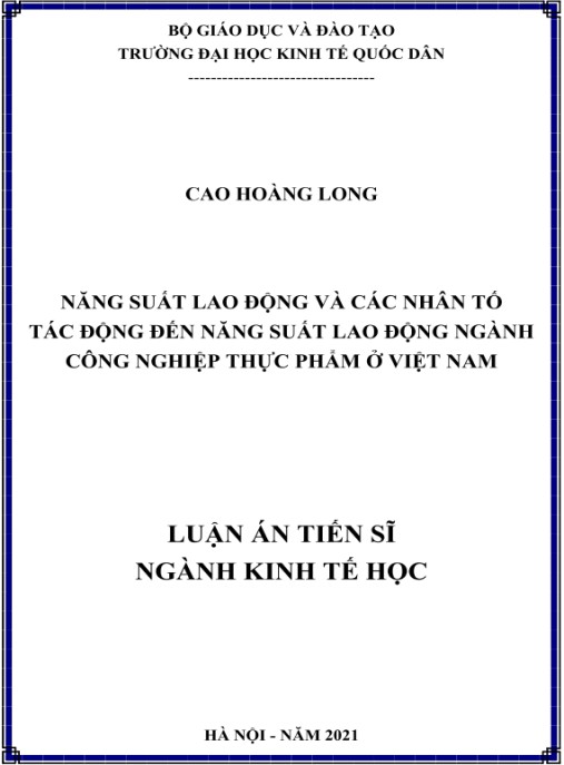 Luận án Năng suất lao động và các nhân tố tác động đến năng suất lao động ngành công nghiệp thực phẩm ở Việt Nam