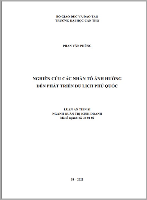 Luận án Nghiên cứu các nhân tố ảnh hưởng đến phát triển du lịch Phú Quốc.
