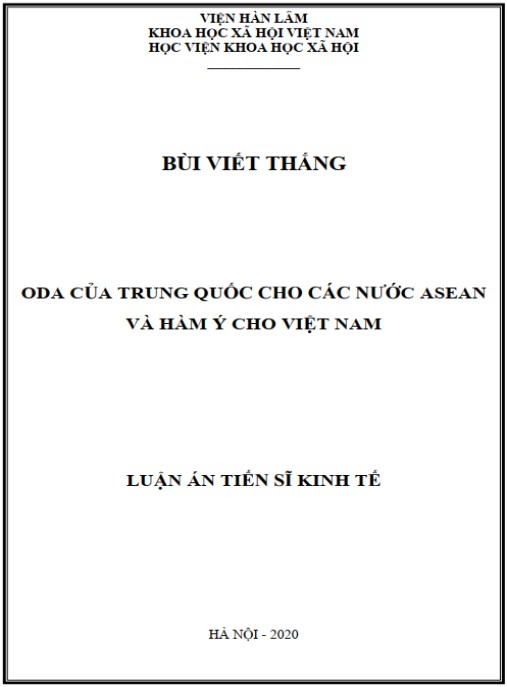 Luận án ODA của Trung Quốc cho các nước ASEAN và hàm ý cho Việt Nam