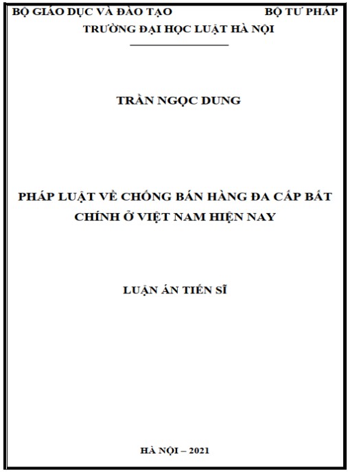Luận án Pháp luật về chống bán hàng đa cấp bất chính ở Việt Nam hiện nay