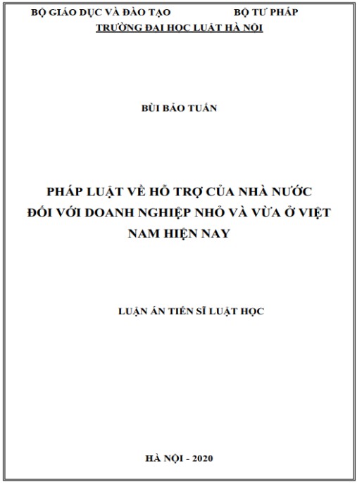 Luận án Pháp luật về hỗ trợ của Nhà nước đối với doanh nghiệp nhỏ và vừa ở Việt Nam hiện nay