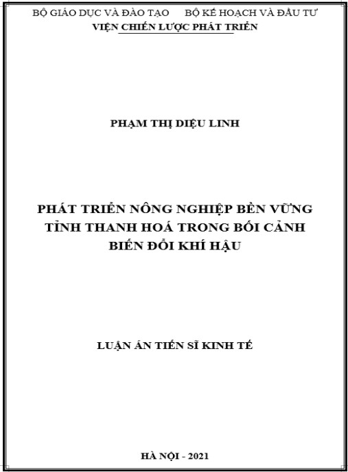 Luận án Phát triển nông nghiệp bền vững tỉnh Thanh Hóa trong bối cảnh biến đổi khí hậu