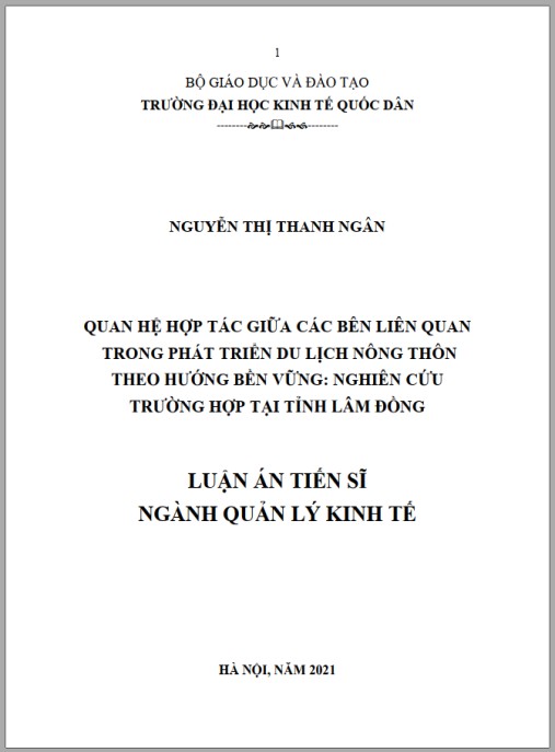 Luận án Quan hệ hợp tác giữa các bên liên quan trong phát triển du lịch nông thôn theo hướng bền vững – Nghiên cứu trường hợp tỉnh Lâm Đồng