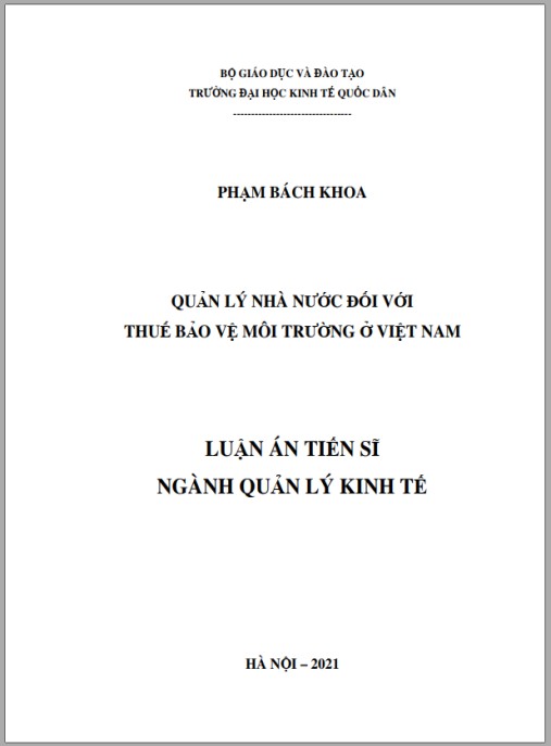 Luận án Quản lý nhà nước đối với thuế bảo vệ môi trường ở Việt Nam