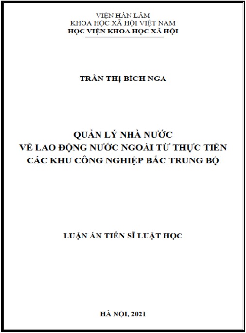 Luận án Quản lý nhà nước về lao động nước ngoài từ thực tiễn các khu công nghiệp Bắc Trung bộ